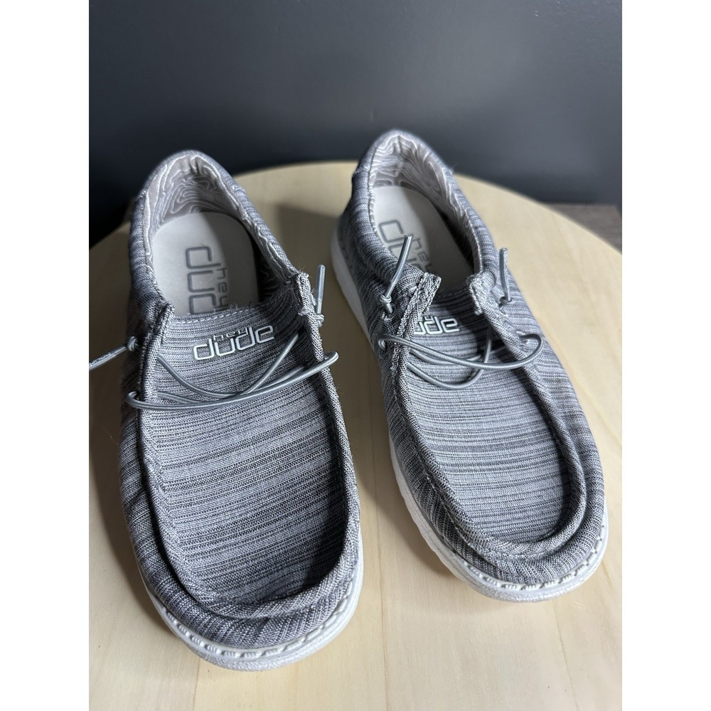 Hey Dude Wally Shoes Youth Size Y2- L3 Gray Linen Stone Lightweight Slip On